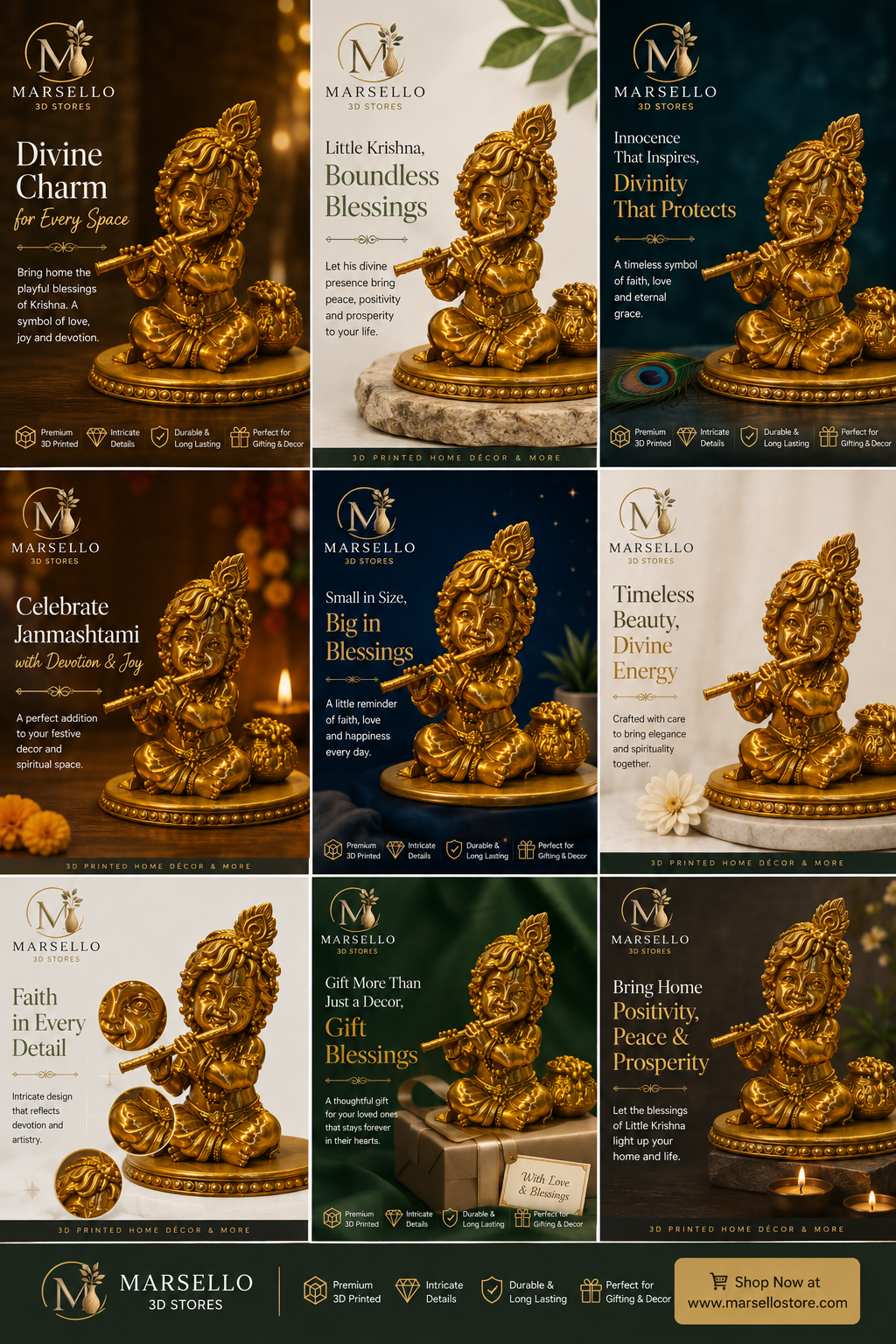 π¦ Little Krishna 3D Printed Premium Golden Statue