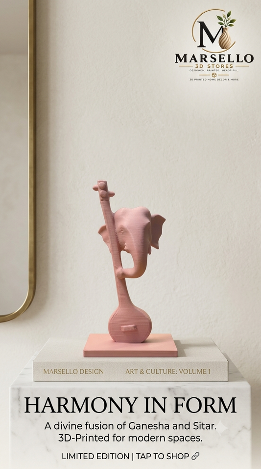 Harmony in Form: The Sitar Ganesha Sculpture 3d Print