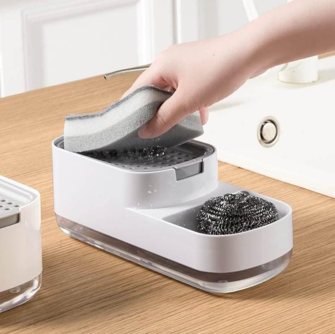 Plastic Dishwashing Soap Dispenser Countertop Soap Pump Dispenser Addy Sink Dishwashing Soap Dispenser For Kitchen Bathroom Liquid Dish Soap Dispenser with sponge Holder. liquid dispenser with sponge and scrubber