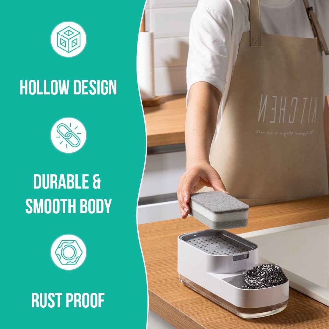 Plastic Dishwashing Soap Dispenser Countertop Soap Pump Dispenser Addy Sink Dishwashing Soap Dispenser For Kitchen Bathroom Liquid Dish Soap Dispenser with sponge Holder. liquid dispenser with sponge and scrubber