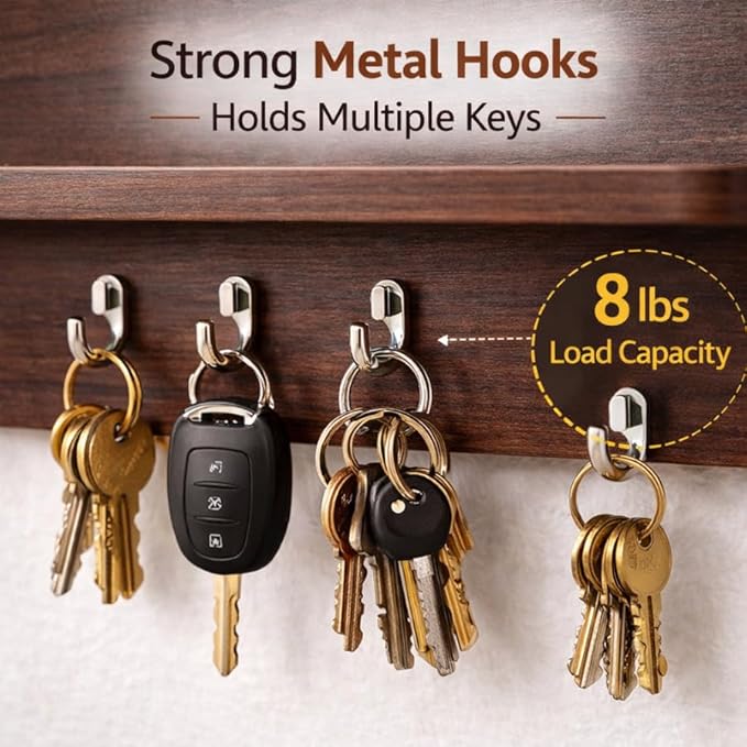 Premium Wooden Key Holder for Wall with Shelf | 6 Hooks Wall Mounted Key Organizer Rack | Decorative Entryway Key Hanger for Keys, Sunglasses & Accessories | 9 x 6 Inch (1)