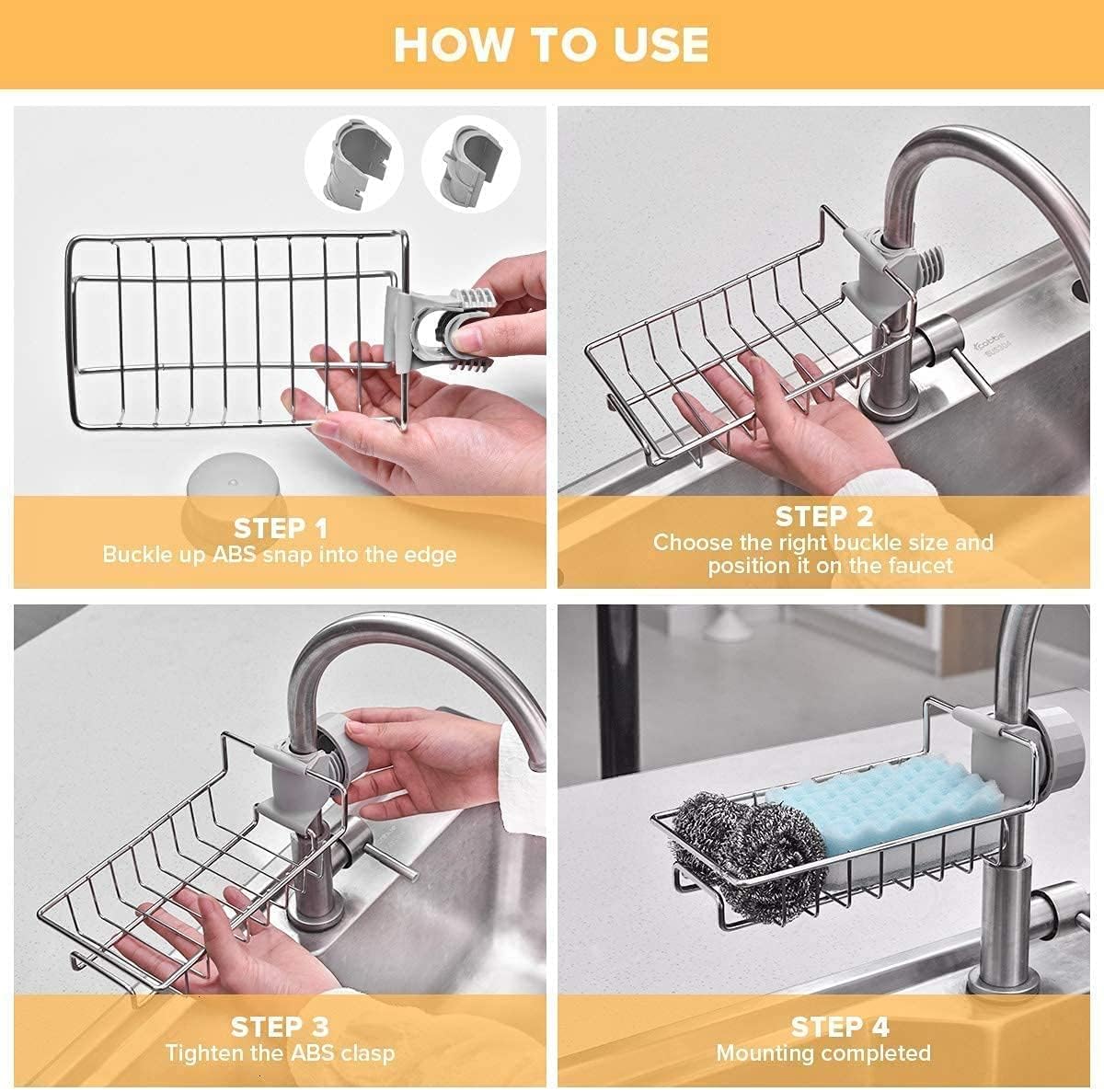 Stainless Steel Adjustable Sink Faucet Shelf Drain Rack | Sink Shelf Soap Sponge Drain Rack Steel | Sink Caddy Organizer