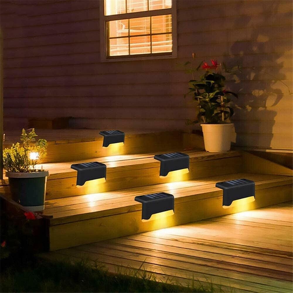 [ PACK OF 4 ] Solar Deck Lights Outdoor, IP65 Waterproof LED Step Lights for Stairs, Fence, Railing, Patio, Yard & Pathway, Solar Powered Rechargeable Warm White Wall Mount Lights