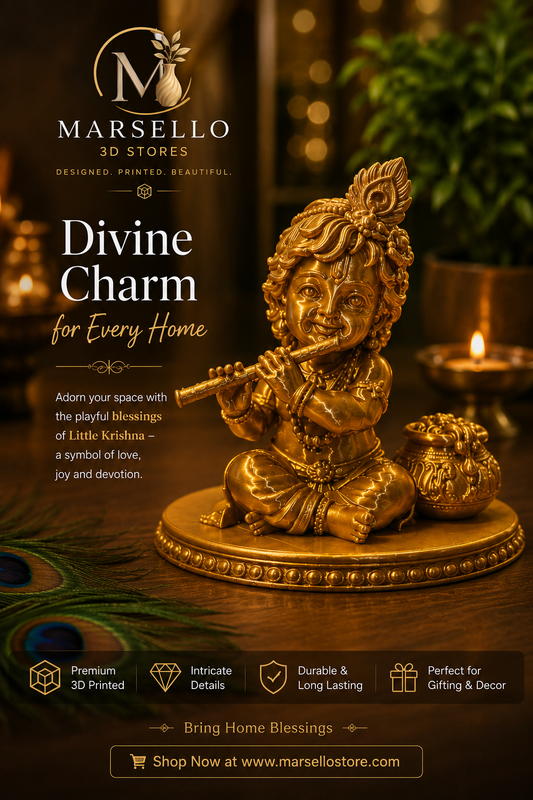 🦚 Little Krishna 3D Printed Premium Golden Statue