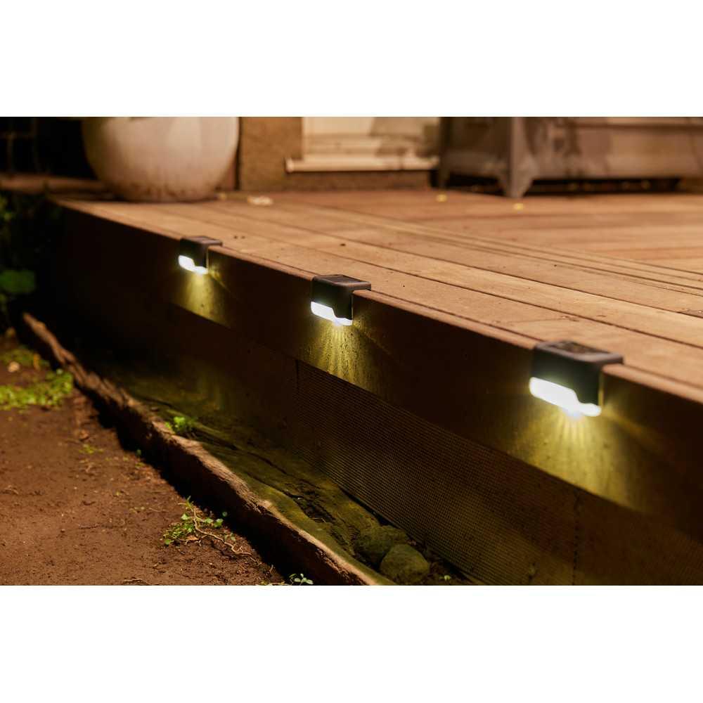 [ PACK OF 4 ] Solar Deck Lights Outdoor, IP65 Waterproof LED Step Lights for Stairs, Fence, Railing, Patio, Yard & Pathway, Solar Powered Rechargeable Warm White Wall Mount Lights