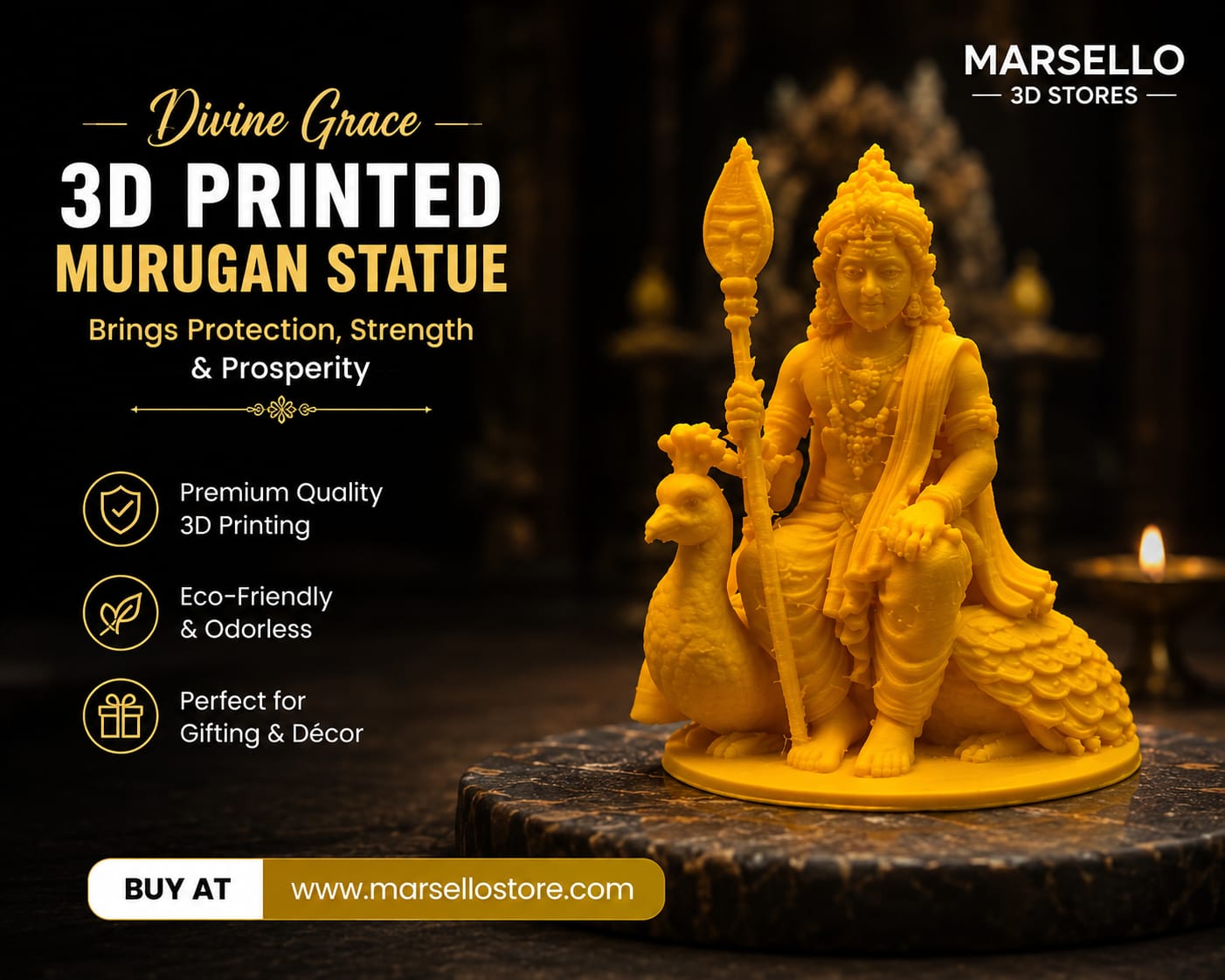 3D Printed Lord Murugan Statue | Premium Desk Decor