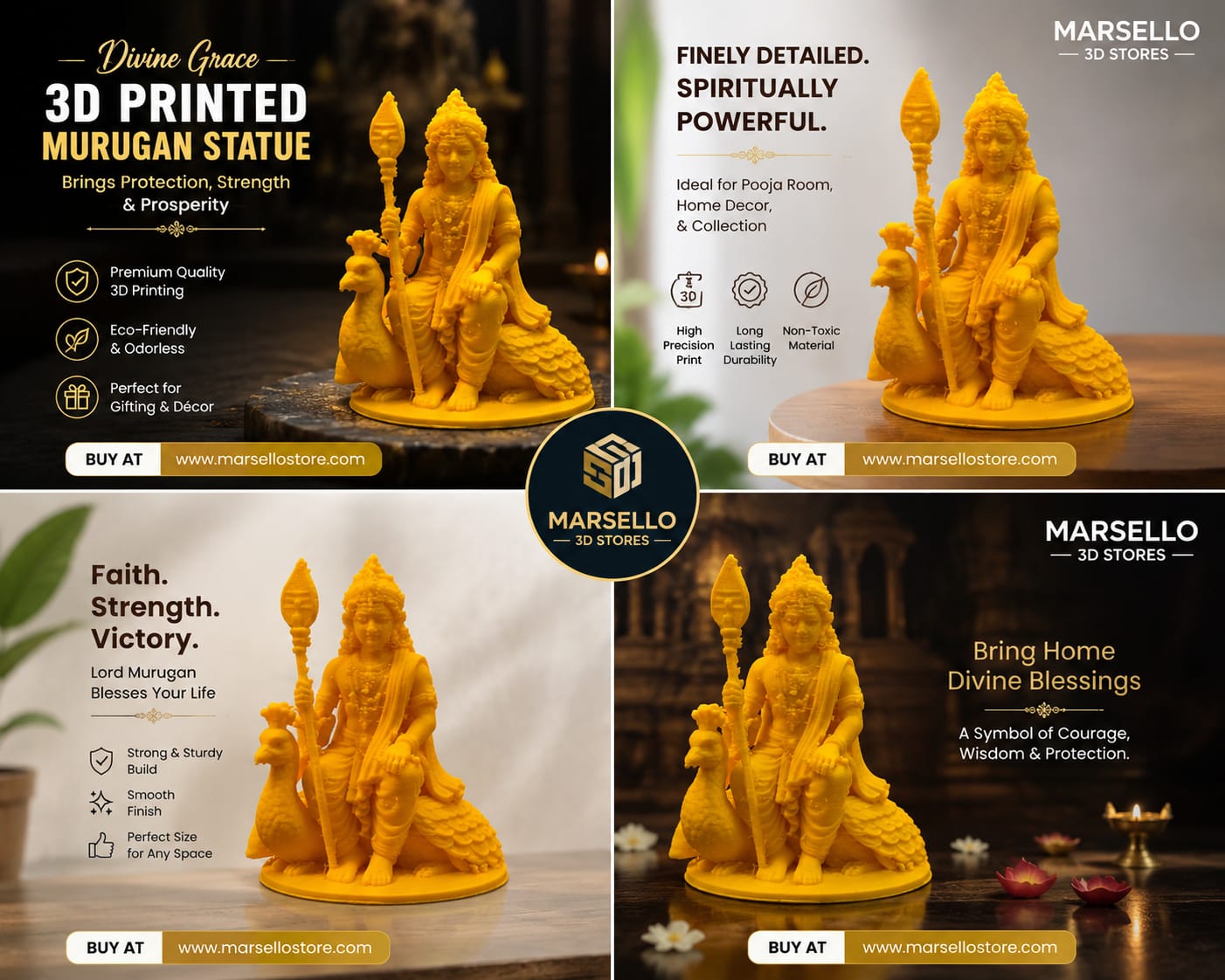 3D Printed Lord Murugan Statue | Premium Desk Decor