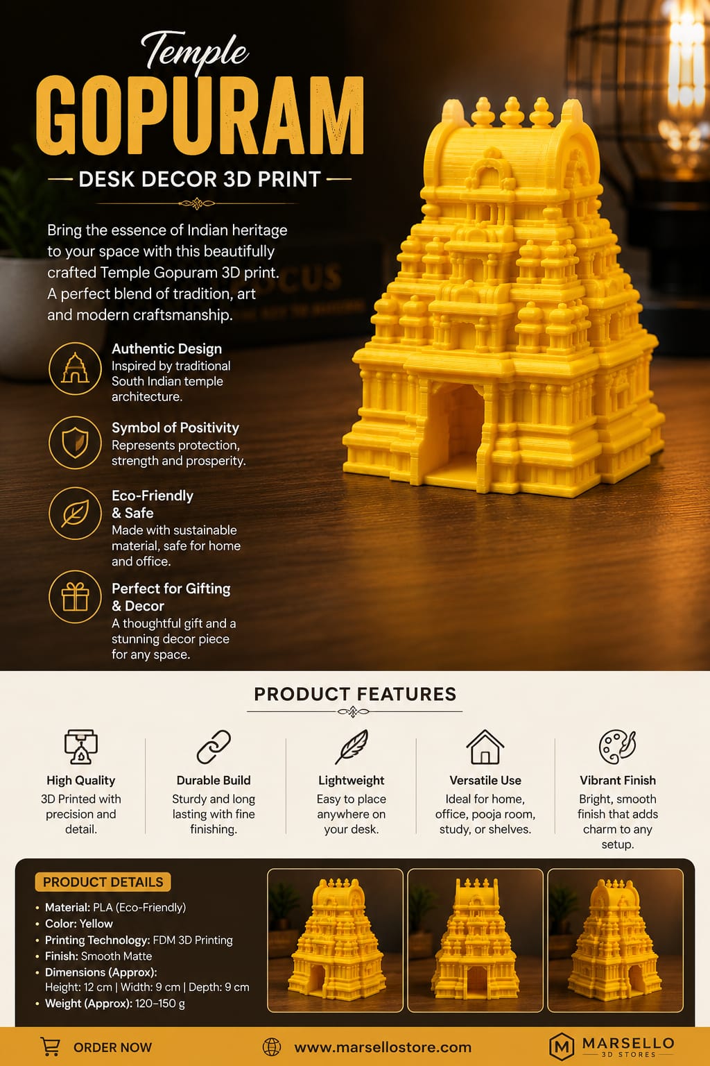 3D Printed Temple Gopuram For Desk
