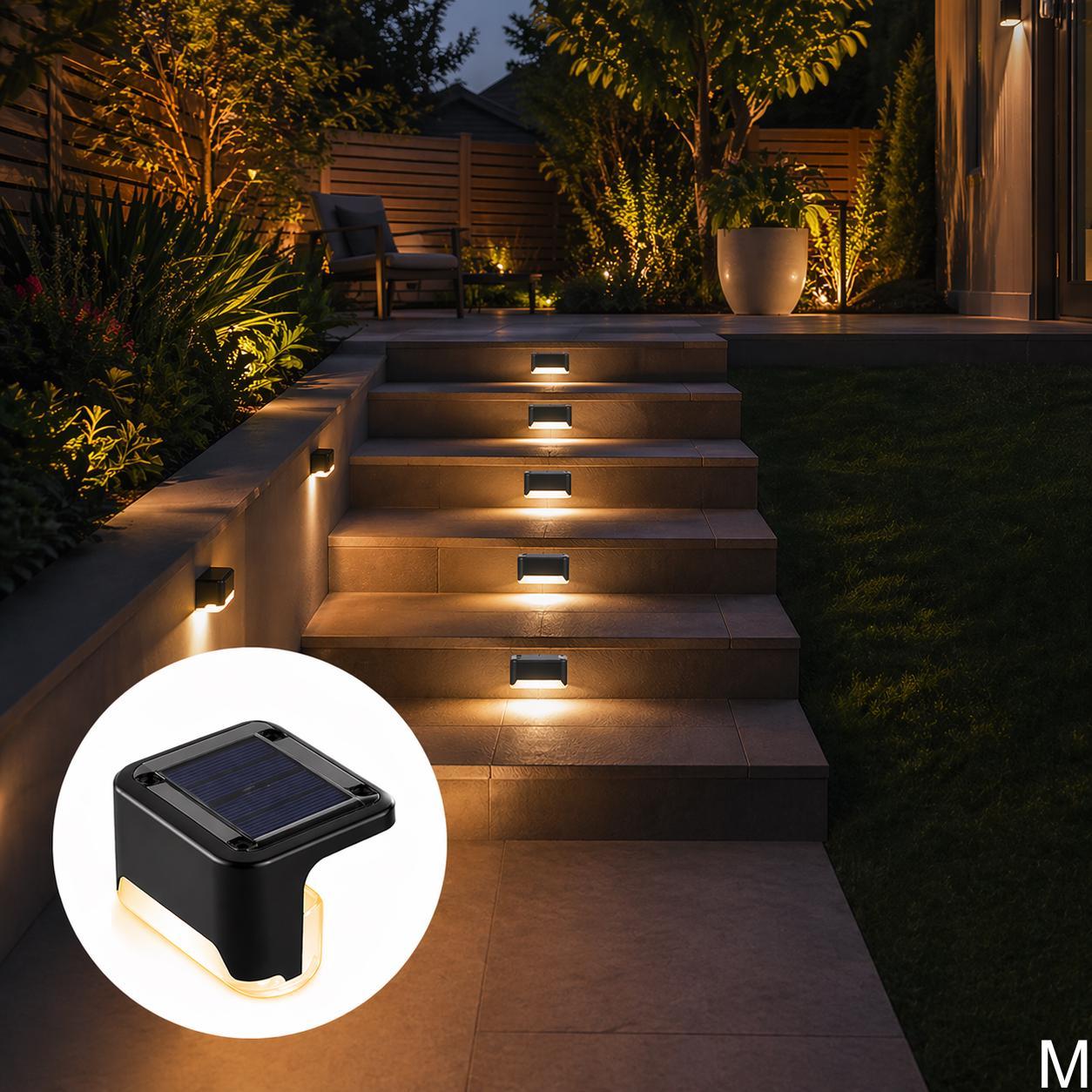 [ PACK OF 4 ] Solar Deck Lights Outdoor, IP65 Waterproof LED Step Lights for Stairs, Fence, Railing, Patio, Yard & Pathway, Solar Powered Rechargeable Warm White Wall Mount Lights