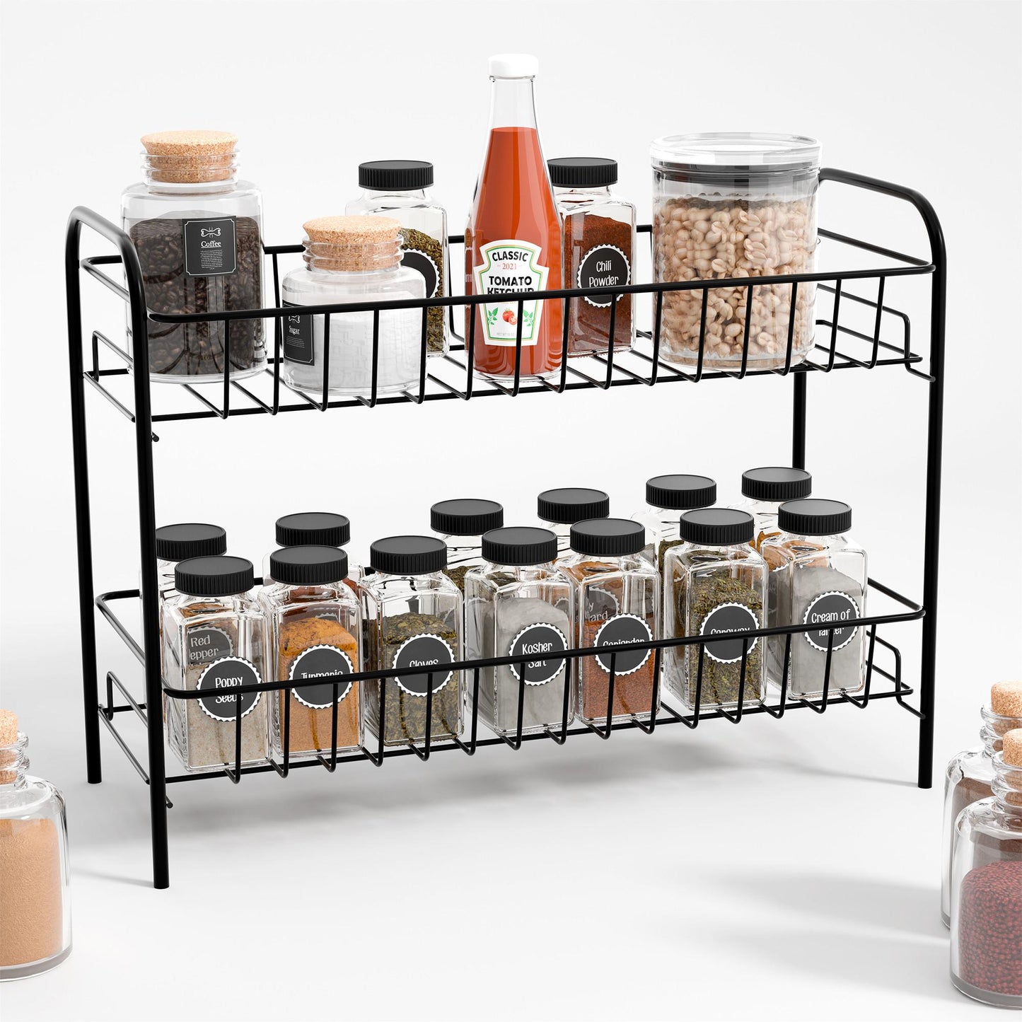 Containers Kitchen Rack Iron Metal 2 Layer Kitchen Racks Organizer Stand - Black